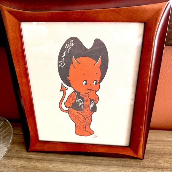 Kewpie Cowboy Devil Tattooed Western Devil Canvas Print Wood Framed Wall Art - Picture 4 of 10